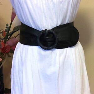 VTG NWOT NOUGAT LONDON Vintage Belt Black Genuine Leather Belt with Round Buckle